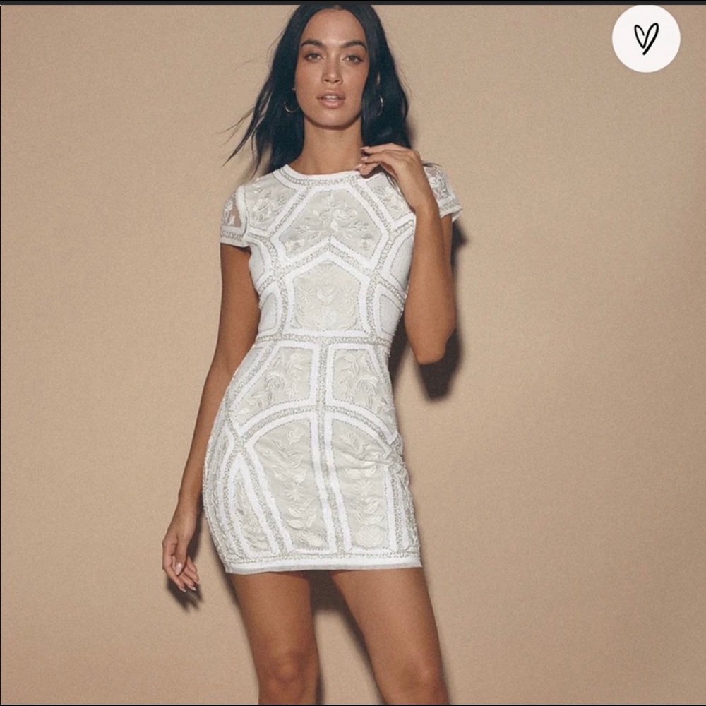 Lulu’s White Sequin Embroidered Bodycon Dress - New
